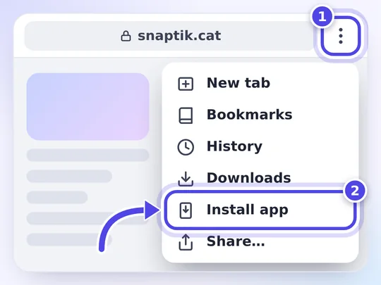 Pasang aplikasi dari menu browser Android untuk snaptik.cat