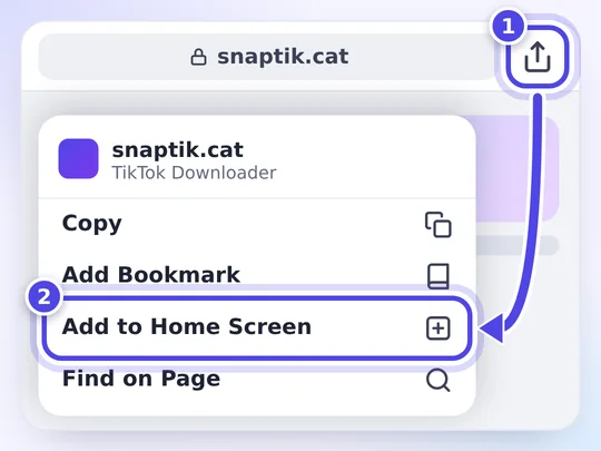 Añadir a pantalla de inicio en el menú compartir del iPhone para snaptik.cat