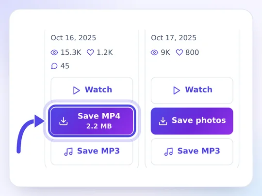 Botones Save MP4, Save MP3 y Save photos en un destacado