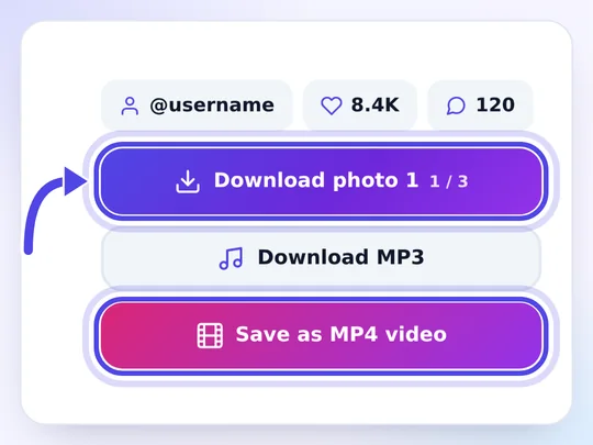 Tombol Download photo, Save as MP4 video, dan Download MP3 untuk slide TikTok