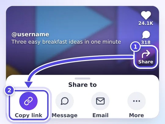 Copy link in the share menu of a TikTok video